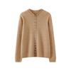Women's 100% Wool Round Neck Button-Up Cardigan: Autumn/Winter Rolled Hem Knit Sweater
