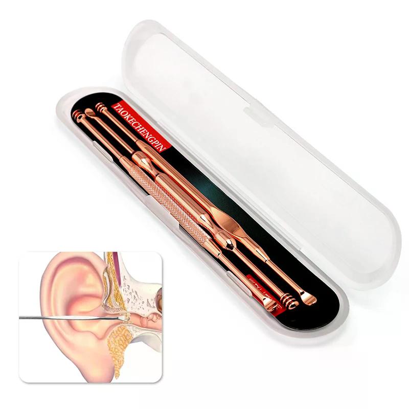 1/3Pcs Stainless Steel Double Head Ear Wax Removal Cleaner Earwax Remover 360° Cleaning Ear Pick Stainless Steel Ear Care Tools