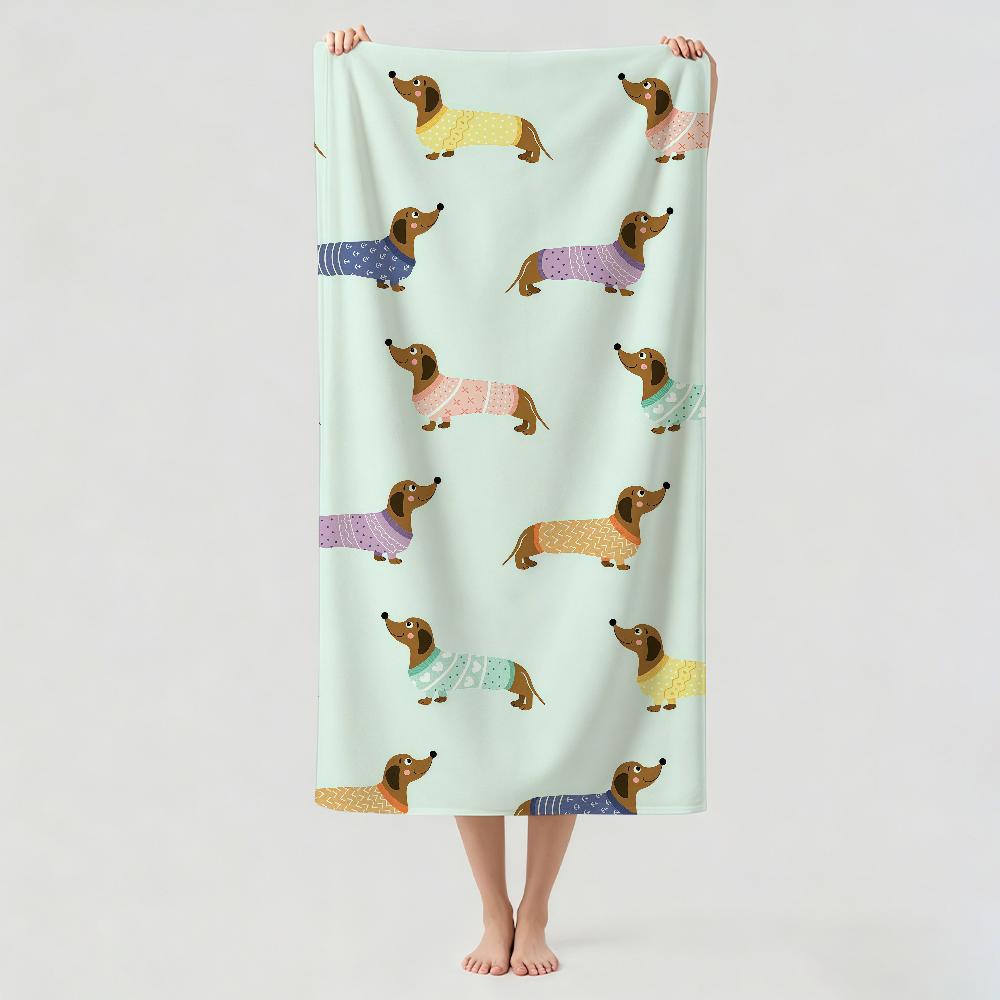 Cartoon cute Dachshund Towel Drying Bath Towel Applicable To Light Swimming Camping Yoga Beach Out