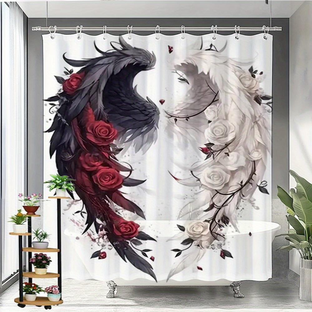 

Black and white wing waterproof shower curtain, modern bathroom decoration, stylish and durable, very suitable for home use W90XH180cm