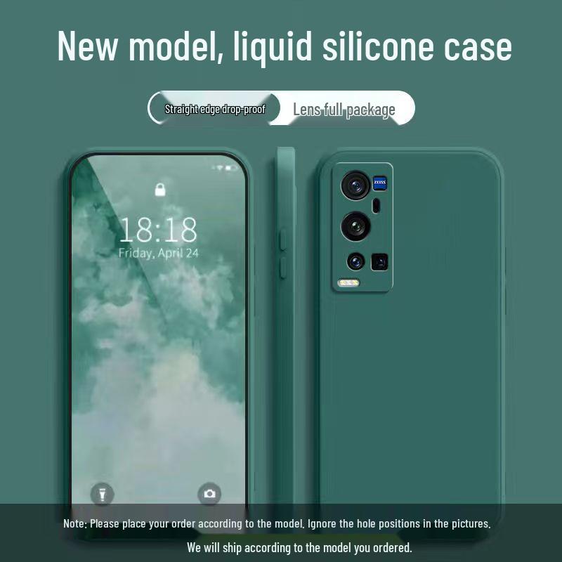Compatible Vivo X60T Pro+ Liquid Silicone Case: Solid Color, Rubik's Cube Design, All-Inclusive, Drop-Proof, Soft Shell.