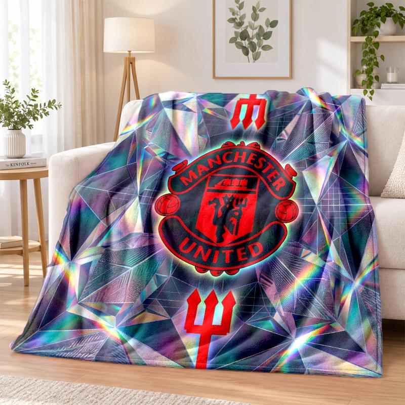 Couverture Flanelle Imprimée Manchester United Confort Chaud Jeté de Lit Pour Décoration Intérieure de Maison