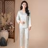 New ice silk pajamas women's new Chinese style jacquard long-sleeved suit spring and autumn silk light luxury thin loungewear