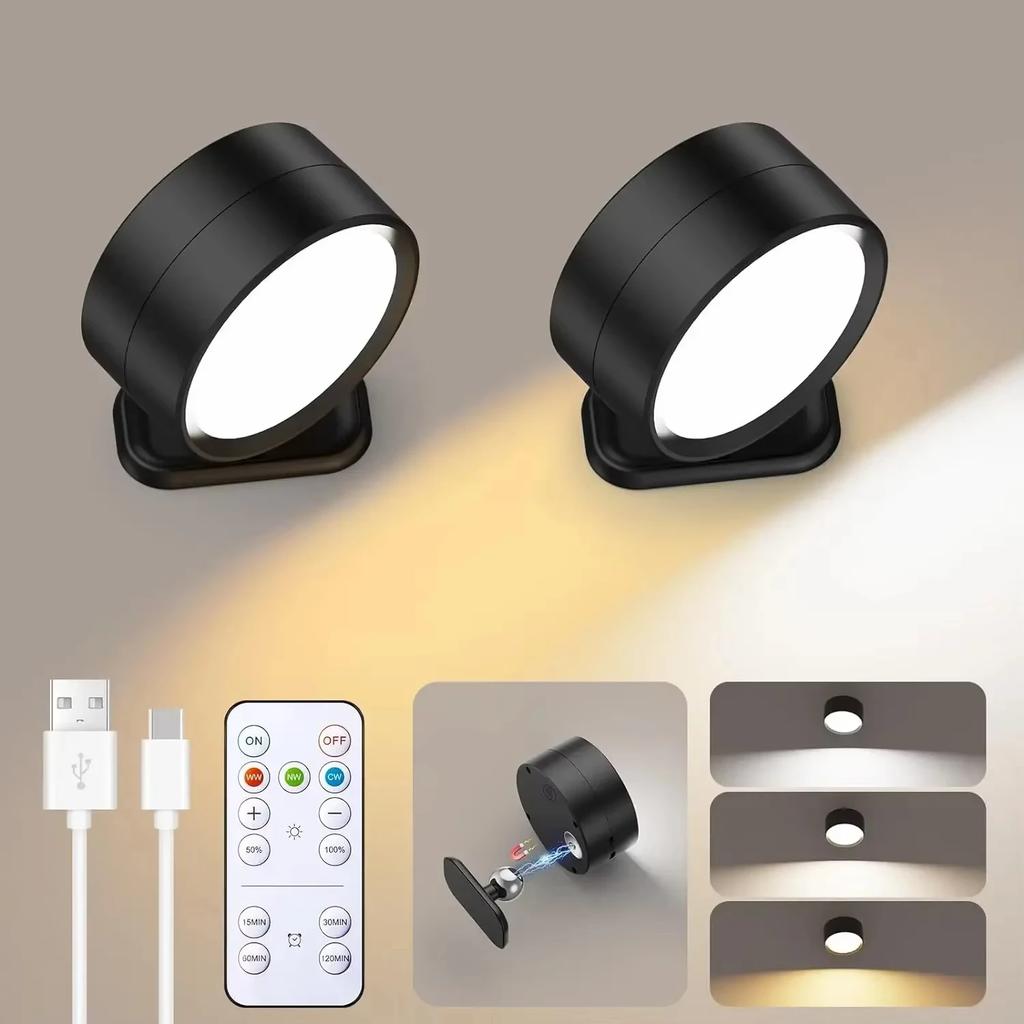 LED Wall Sconces Light, 3 Brightness Levels 3 Color Modes Wall Lights Battery Operated 360° Rotatable Touch Control Wall Lamp