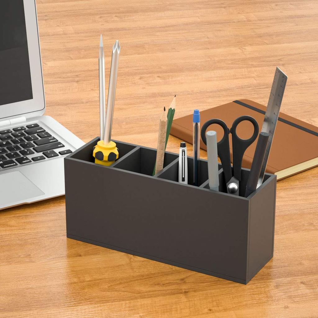 NIUBEE Pen Holder, 4 Compartments, Acrylic Pen Stand, Cosmetic Storage Box, Simple Desktop Storage for Stationery, Makeup Brushes, and Other Small