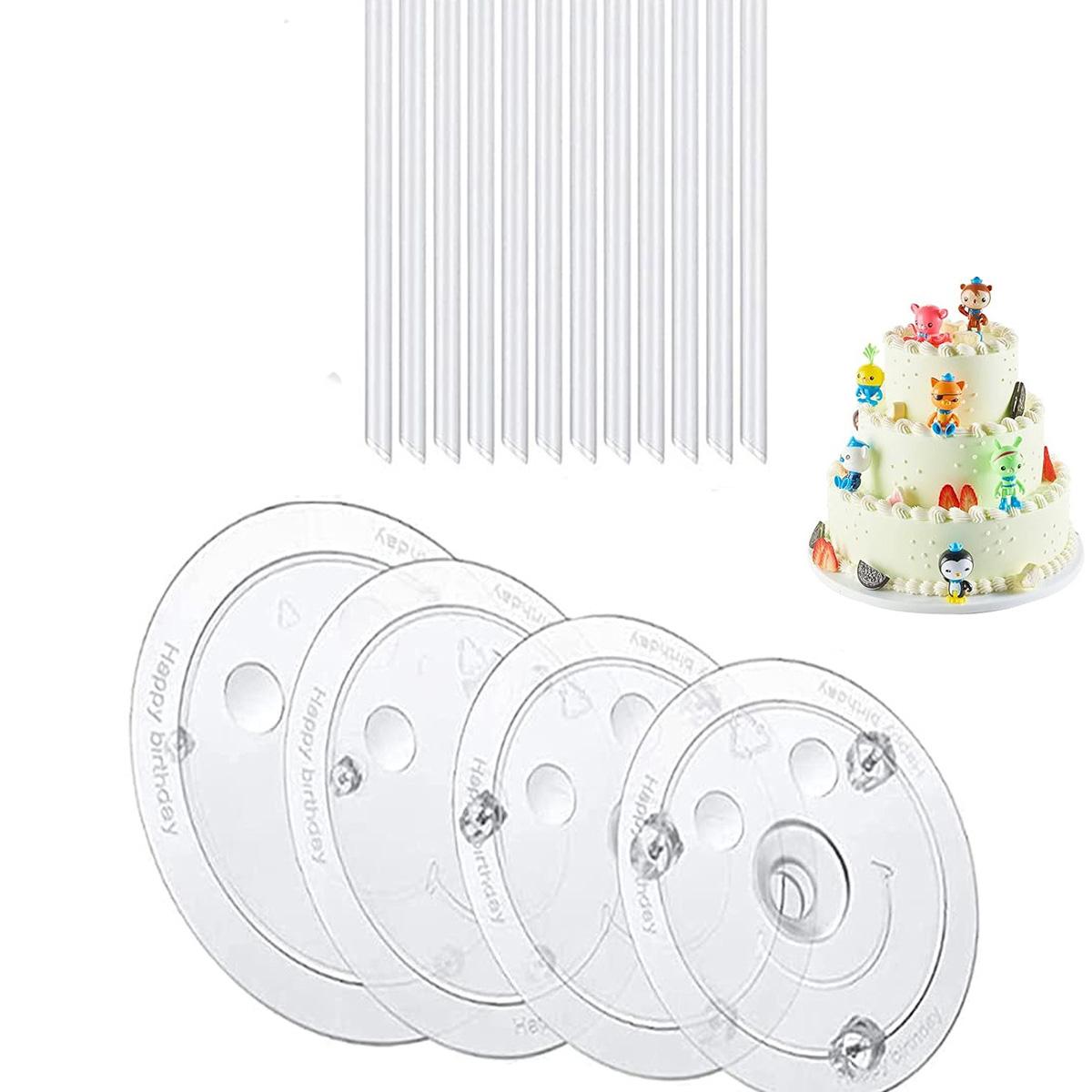 

15 pieces clear cake stacking dowels with 5 Cake Separator Plates for 4 6 8 1012 Inch Cakes for Wedding Cake Construction