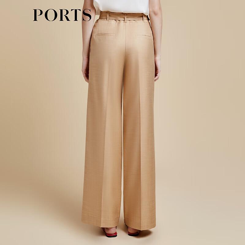 PORTS Women's Fawn Brown Belt-Decorated Straight-Leg Pants