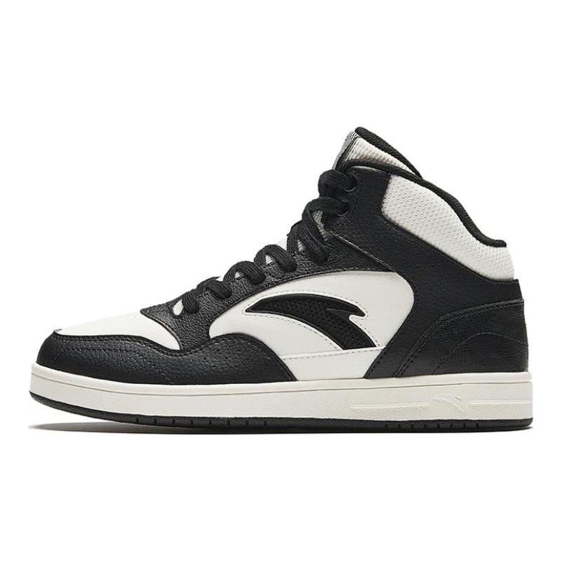 Anta Textile, Synthetic Leather Cushioning, Wear Resistant High top Skateboard Shoes Women's Black White 922348087-4