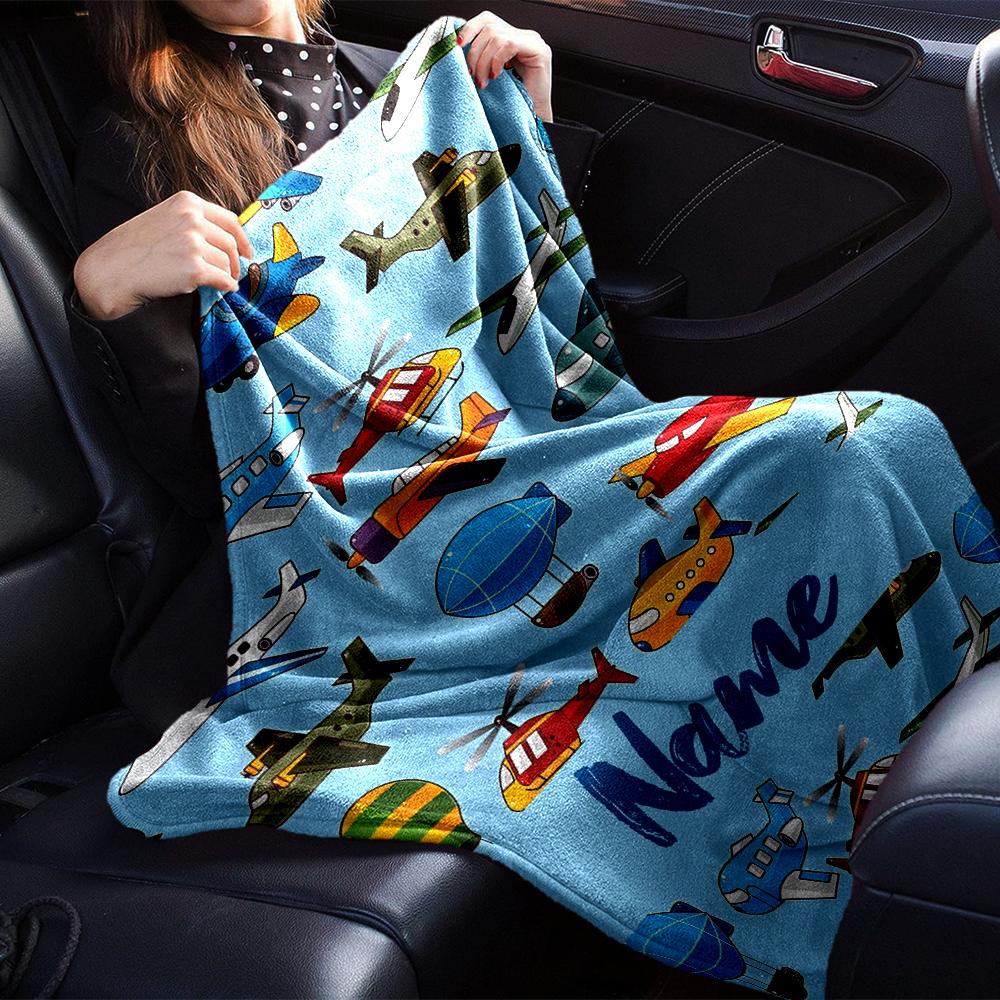 Custom Name Cute airplane Theme Printed Blanket - Perfect for Couch, Bed, Travel & Outdoor Use | Machine Washable, Cozy & Durable.