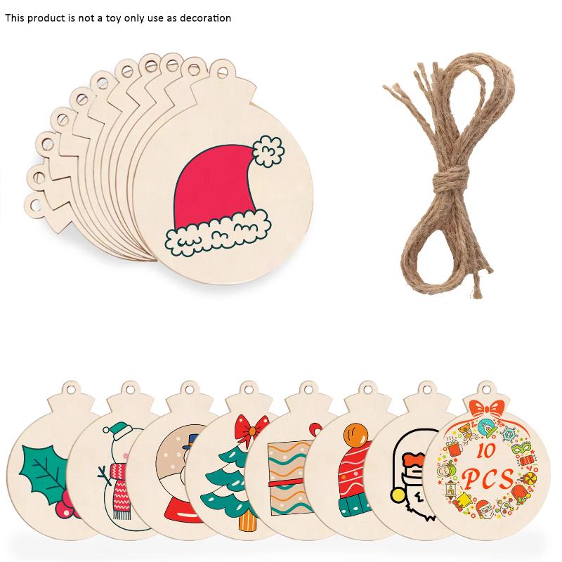 10Pcs DIY Round Blank Christmas Wooden Crafts Ornaments DIY Christmas Tree Ornaments Hanging Decorations