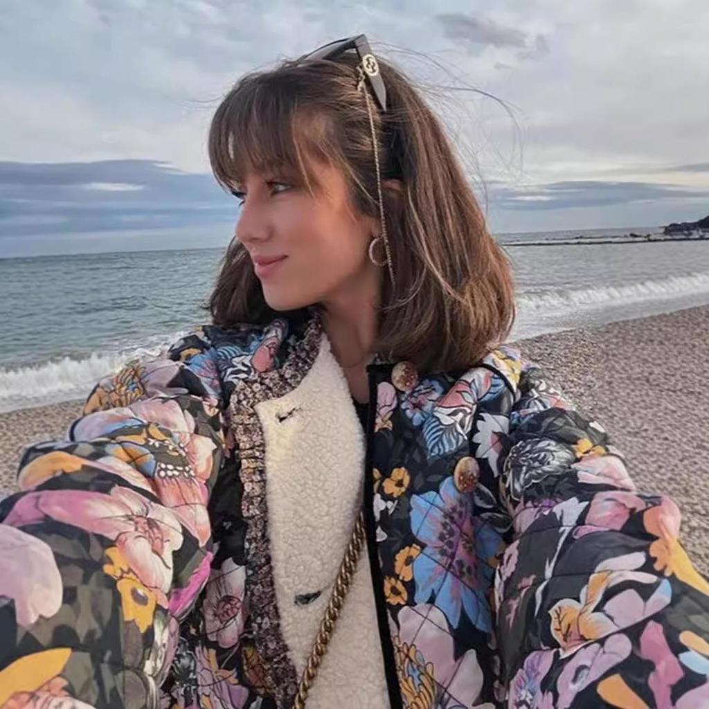 2024 Women's Faux Cashmere Printed Coat - Flared Sleeves, Comfortable & Casual for Autumn/Winter