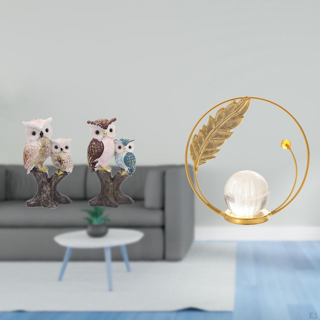 Owl Crystal Ball Figurine Realistic Animal Sculpture Metal Ornament for Office Living Room Bedroom
