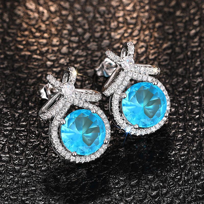 Geometric Bow Earrings For Women, Fashionable Blue Diamond Zircon Earrings, Fashionable Exquisite Jewelry
