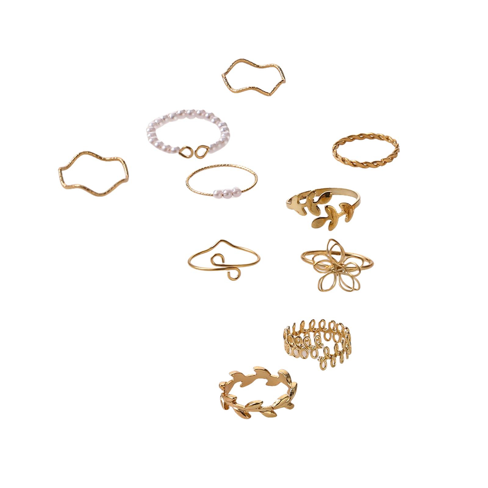 

Набор из 10 элегантных колец-шармов в виде полых цветов, листьев и лозы для женщин, модная бижутерия, аксессуары для пальцев для повседневной носки