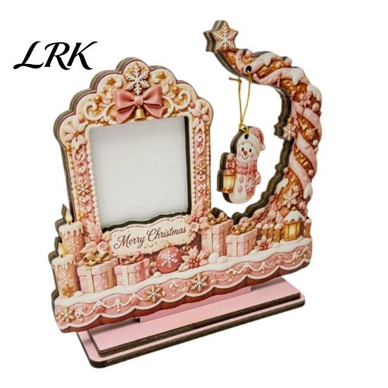 Seasonal Home Decor Christmas Wooden Photo Frame, 2D Picture Holder with Santa Snowman & Holiday Storage Snowflake Pendant, Family Display Frame
