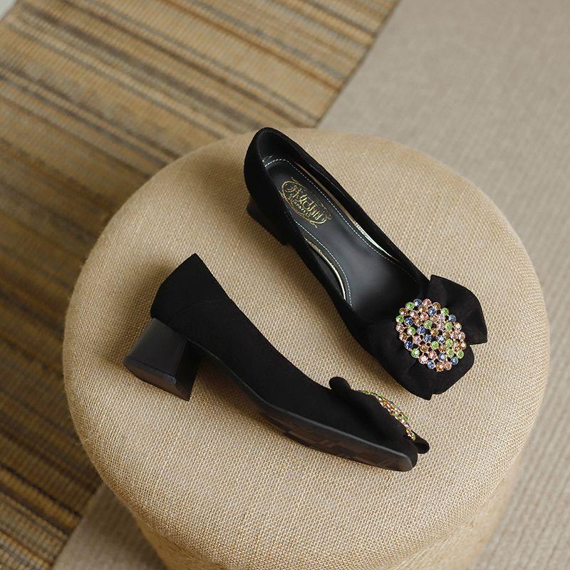 

French beautiful high heels women s 2025 new spring and autumn evening fairy bow rhinestone temperament skirt 40 чёрный