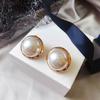 Korean Big Round Simulated Pearl Stud Earrings For Women  Classic