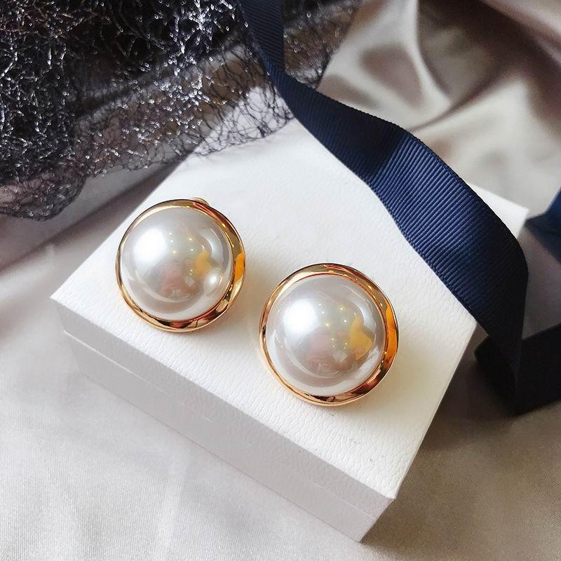 Korean Big Round Simulated Pearl Stud Earrings For Women  Classic