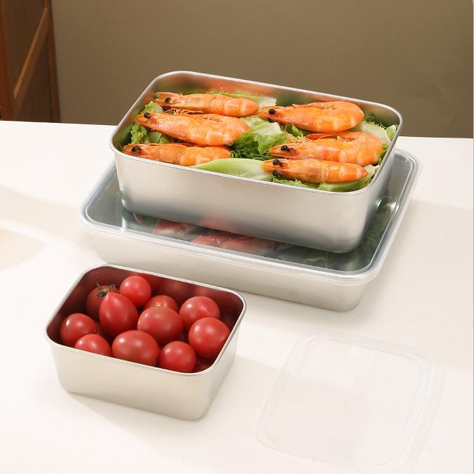 Stainless Steel Crisper Food Grade Refrigerator Organiser Freezer with Lid Seal Box Food Dumpling Container