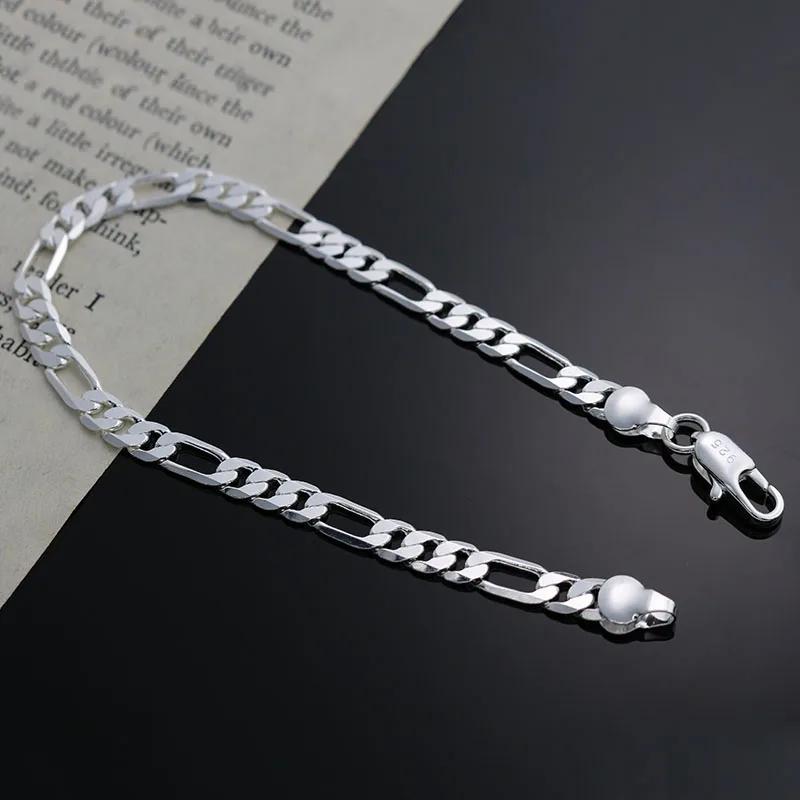 Charms Classic 4MM Sideways Chain 925 Silver Bracelet for Woman Boy Man Jewelry Wedding Party Christmas Gifts