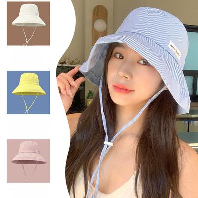 Summer Versatile and Fashionable Striped Big Hat Brim Small Fresh Striped Fisherman Hat Women Candy Color Pot Hat Sun Protection Fisherman Hat