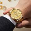 Luxury Gold Engraved Watch for Men Stainless Steel Waterproof Business Quartz Wristwatch with Date, Ideal Gift for Father's Day & Anniversaries