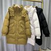 Women's Winter Autumn Thick Hooded White Duck Down Jacket Coat Loose Middle Long Solid Color Big Pocket Detachable Hat Down Coat