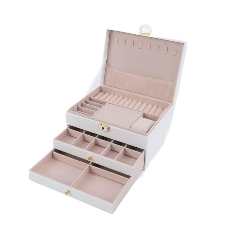 Organizator de Bijuterii Premium cu Trei Straturi cu Sertare pentru Coliere, Cercei, Accesorii și Aur - Depozitare cu Capacitate Mare