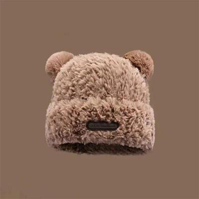 Niedliche kleine Bärenmütze Winter Verdickt Großköpfig Weich Klebrig Plüschmützen Ohrenschutz Wollmütze Koreanisch Warm Flauschig Pelz Kopfbedeckung
