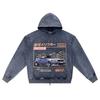 DTG Print Knitted Denim Zip-Up Hoodie Tokyo Turbo Brother Print Zipper Hoodies  