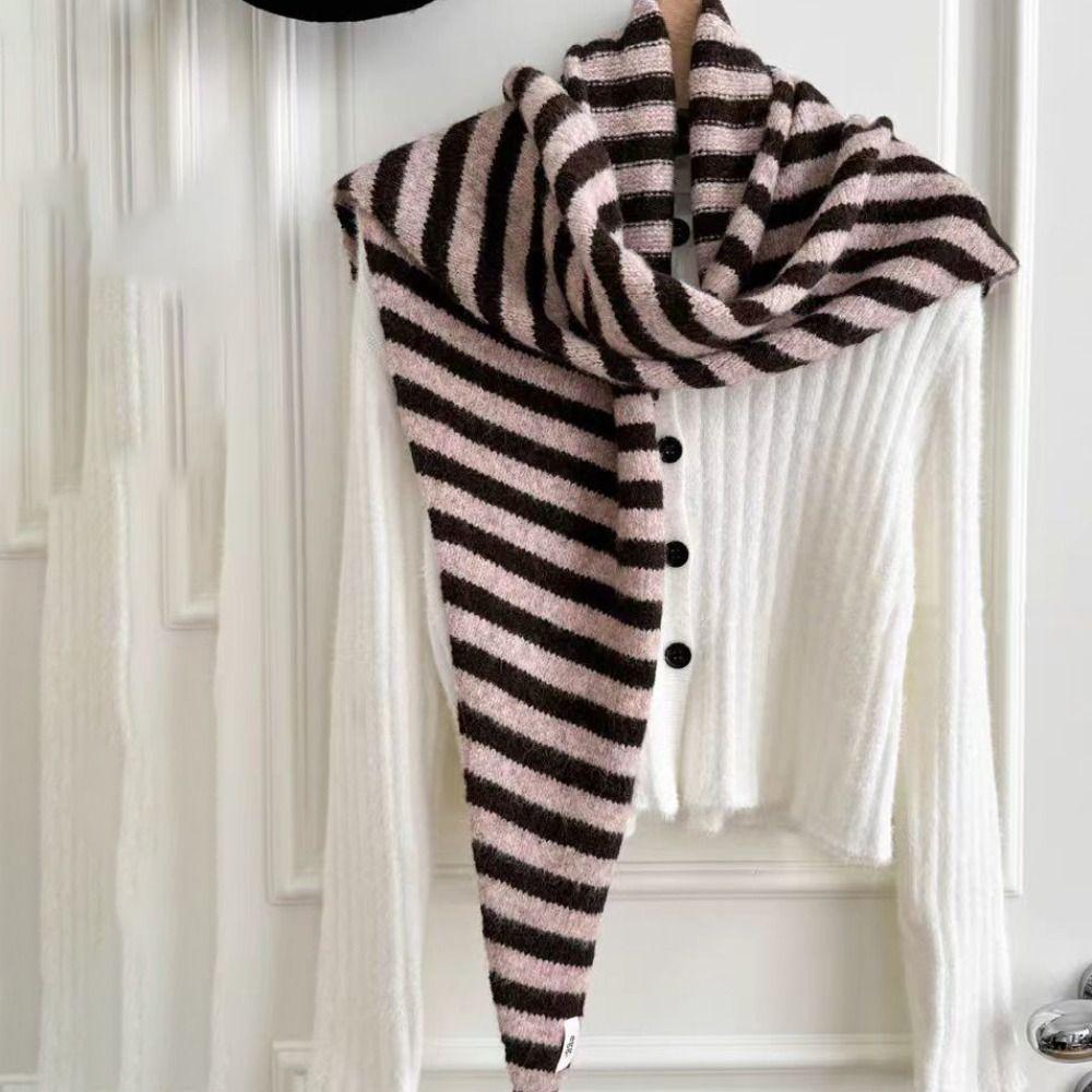 Korean Style Striped Scarf Plush Winter Shawl Simple Cape Wraps  Student