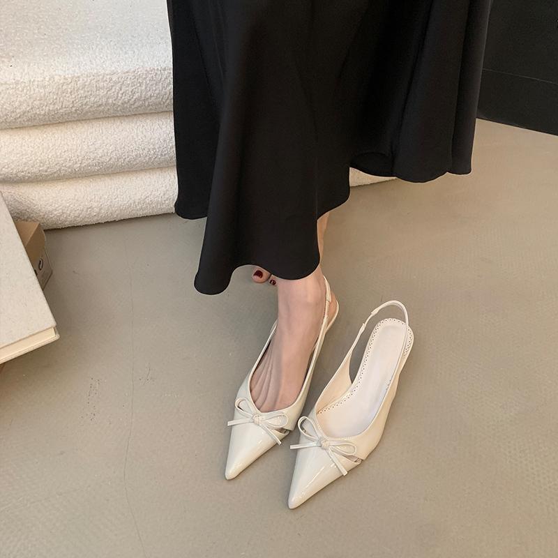 

Fashion Nude Pink Cut-out Bowknot Slingback Sandals Woman Patent Leather Point Toe Low Heel Pumps Ladies Bright Color Evening Party Shoe 40 белый