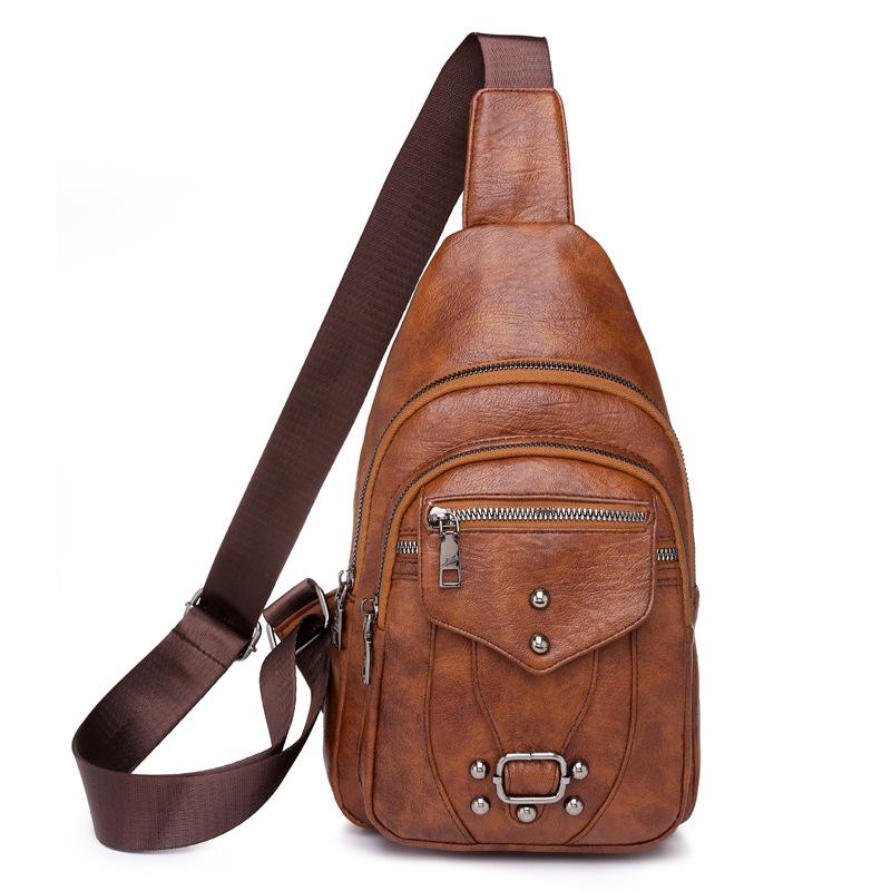 Women's Breast Bag New Soft Leather Texture Messenger Bag Large Capacity Simple Retro Shoulder Bag Travel Bag