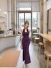 Celebrity chain neck strap evening dress suspender skirt women's summer pure desire sexy backless waist dress
