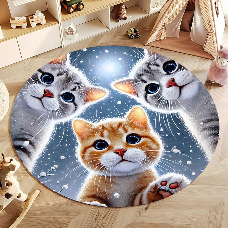 Warm Feline Charm: Cozy Cat Winter Rug round carpet for home sofa bedroom, gift