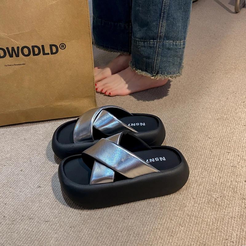 

модные летние женские туфли 2024 года, модные однотонные женские тапочки с открытым носком, средний каблук, глянцевые, повседневные женские пляжные туфли 40 серебряный