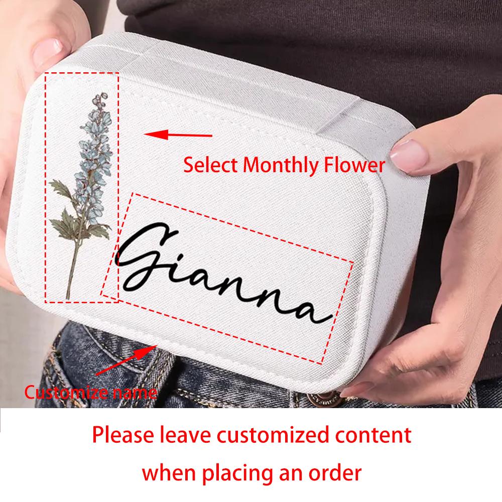 

Personalized Travel Jewelry Box Birth Flower Gift Jewelry Organizer Jewelry Case Wedding Bridesmaid Gifts Bridal Shower Birthday 1pcs 16x11x5cm білий