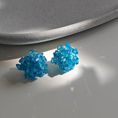 Broken Ice Blue Cold Blue Hydrangea Beaded Stud Earrings Personalized Creative Vacation Style Earrings Niche Earrings