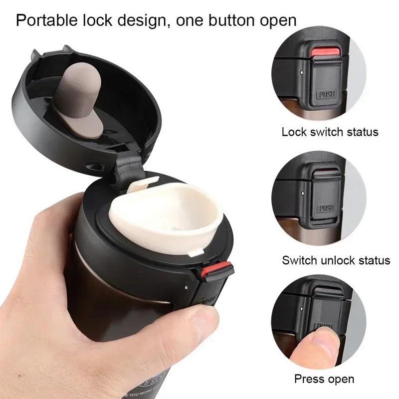 Stainless Steel Travel Thermal Mug Leak-Proof Thermos Bottle Vacuum Flask Insulated Cups One Button Open
