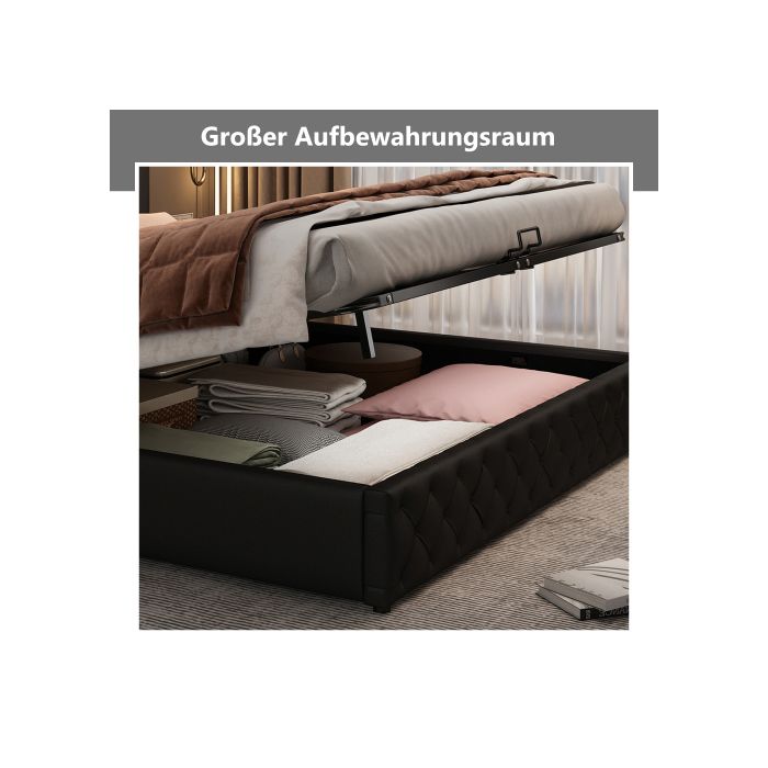 Lit - MUVOE - 180x200cm - Rembourré - Éclairage LED - Noir