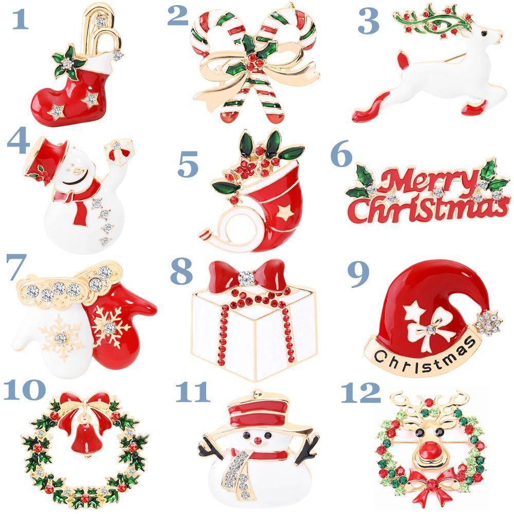 Merry Christmas Xmas Jewelry Enamel Brooch Santa Claus Hat Badges Pin Christmas Wreath Bells