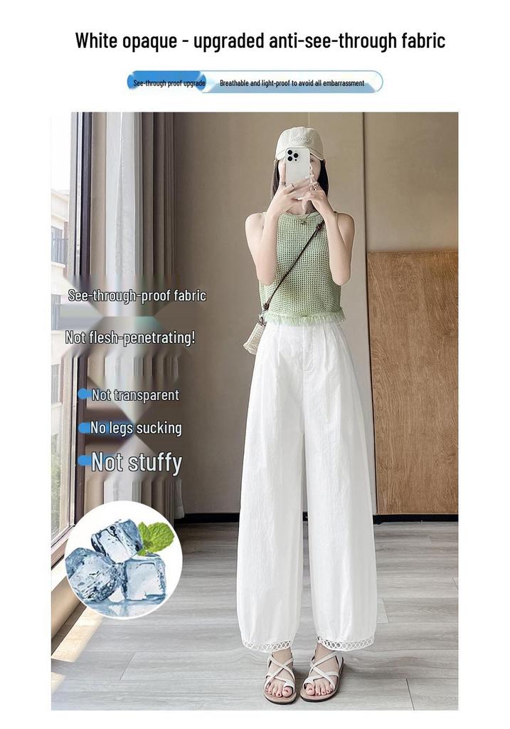 Women's Lace-Trim Wide-Leg Cropped Pants - 2025 Sun Protection, Lightweight & Casual