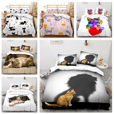 3D Cute Cat Pościel Zwierzęca Poszewka na kołdrę Poszewka na poduszkę 2/3 sztuki Pojedyncze Podwójne Łóżko Zestaw Poszewek na Kołdrę Tekstylia Domowe Prezent