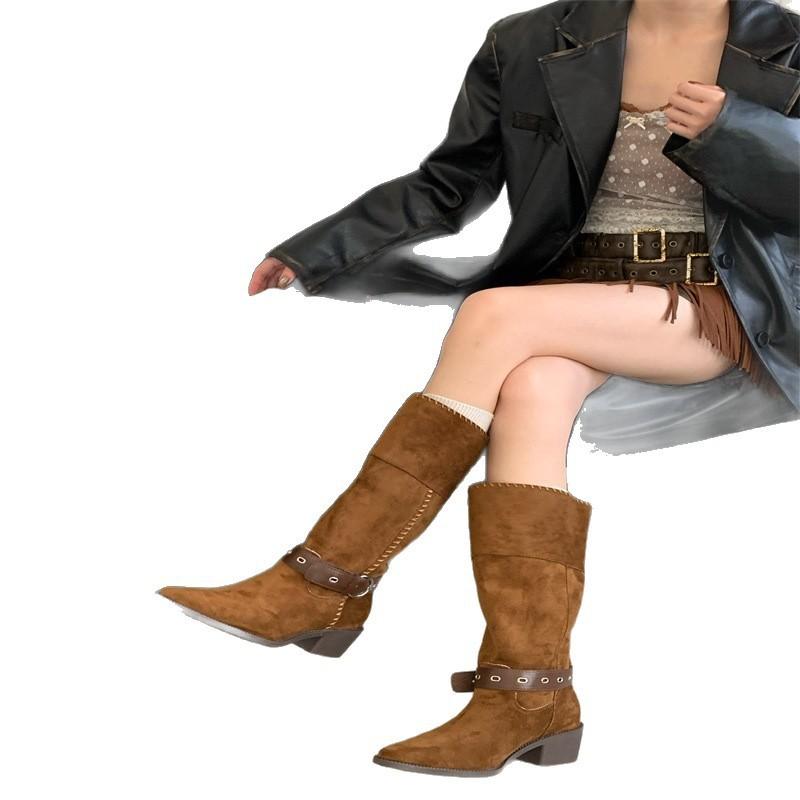 2025 soft-soled pointed boots tall tube versatile foreign style fairy matte fashion Xinjiang tourism autumn and winter high-top shoes