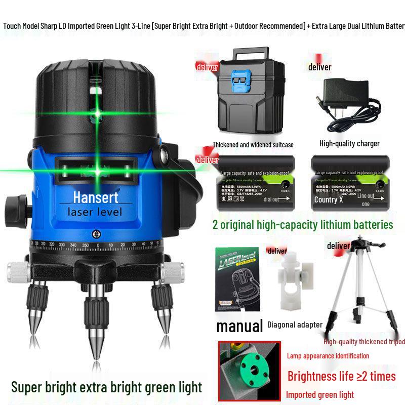 High Precision Automatic Infrared & Green Light Laser Level with 2, 3, 5-Line Projection