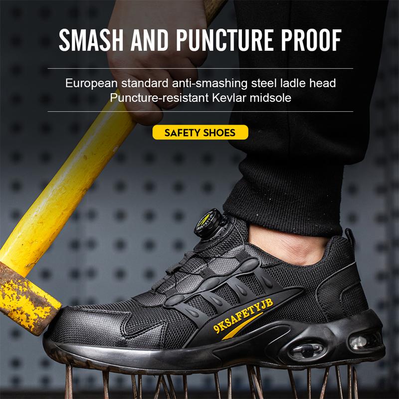 Men'S Rotating Button Safety Shoes Steel Toe Work Sneakers Indestructible Shoes Puncture-Proof Work Boots Air Cushion Men Boots