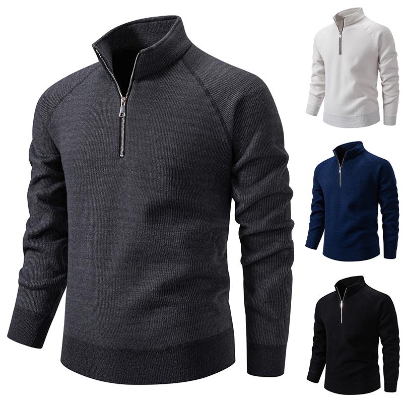 2025 Herbst Winter Herren Half-Zip Freizeitpullover Herren Einfarbig Stehkragen Pullover Männlich Strickpullover Herren Oberbekleidung