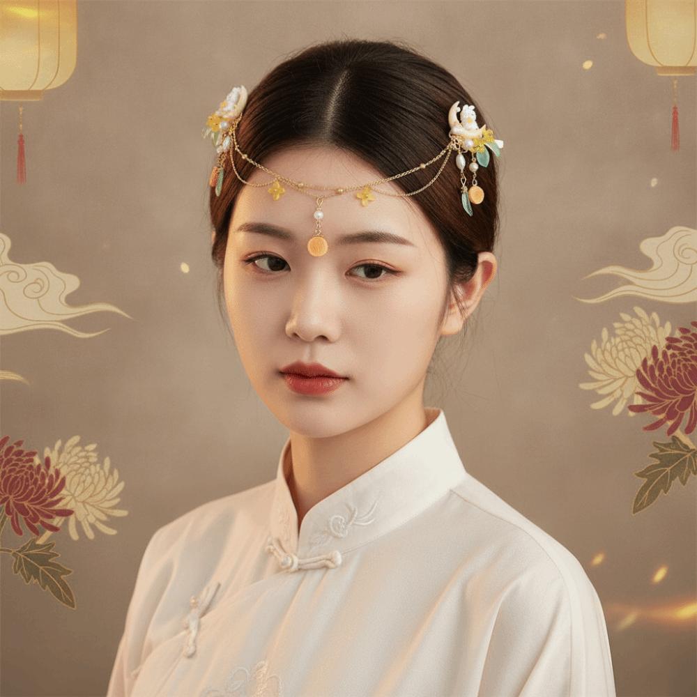 Cute Forehead Chain Traditional Bunny Hair Clips Chinese Jewelry Hanfu Headwear Photoshoot