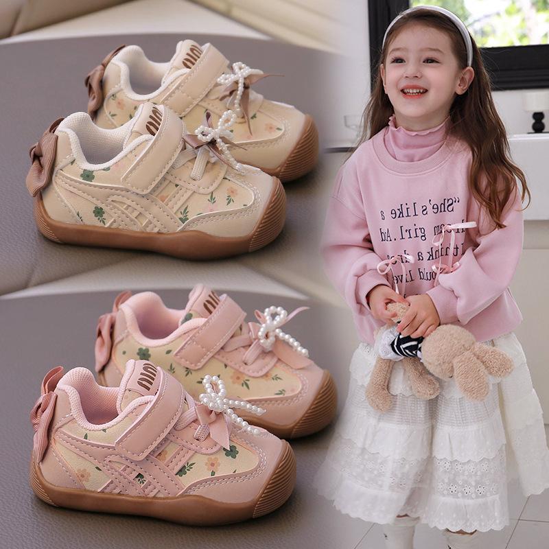 Baby girl anti-kick toddler shoes soft sole autumn new infant sports shoes non-slip bow Korean version of princess shoes