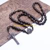 F26C Wooden Beads for Cross Pendant Necklace For Women Wood Beads Cord Rosary Necklace Holy Jerusalem Catholic Gift Handmade